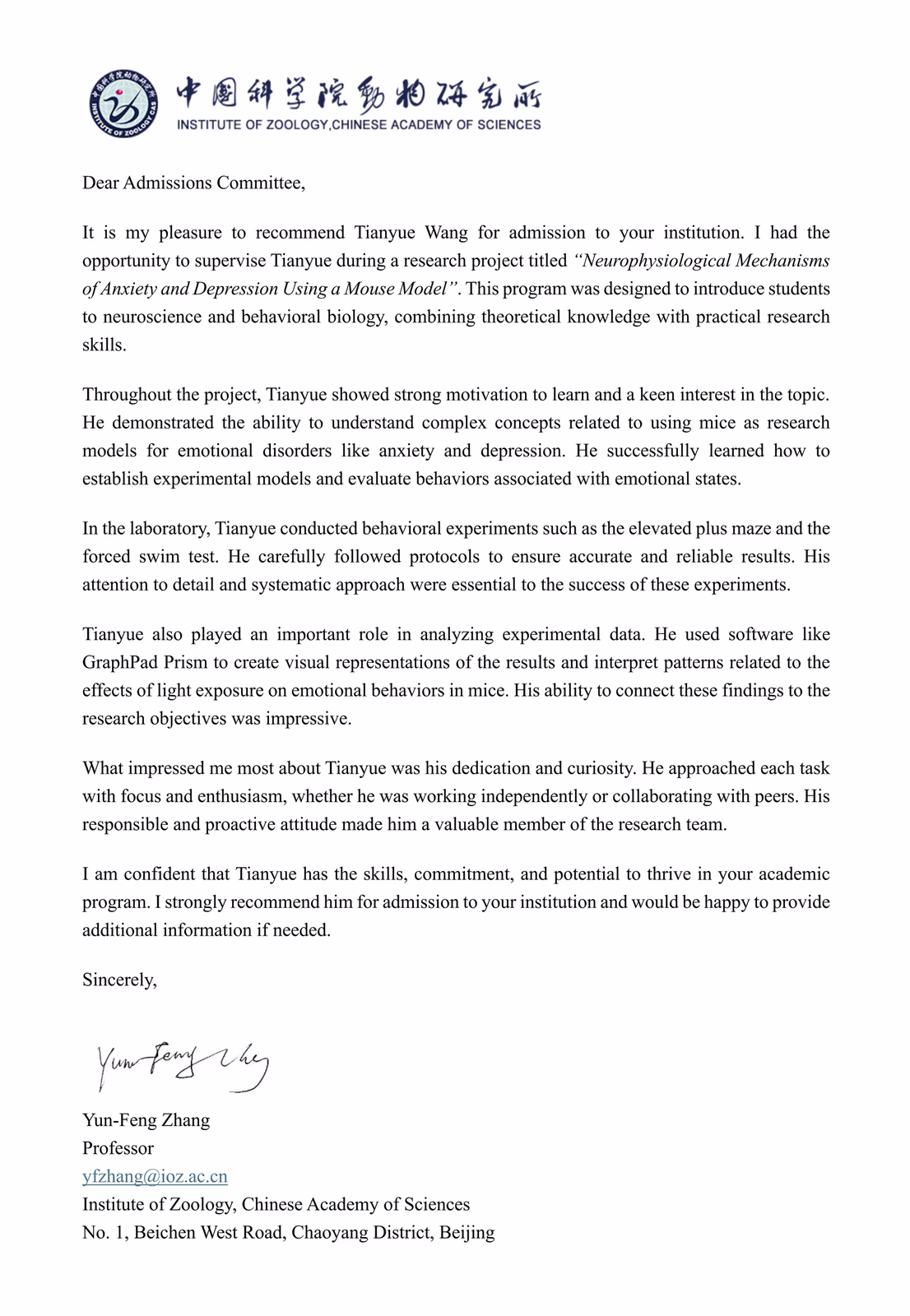 Research recommendation letter
